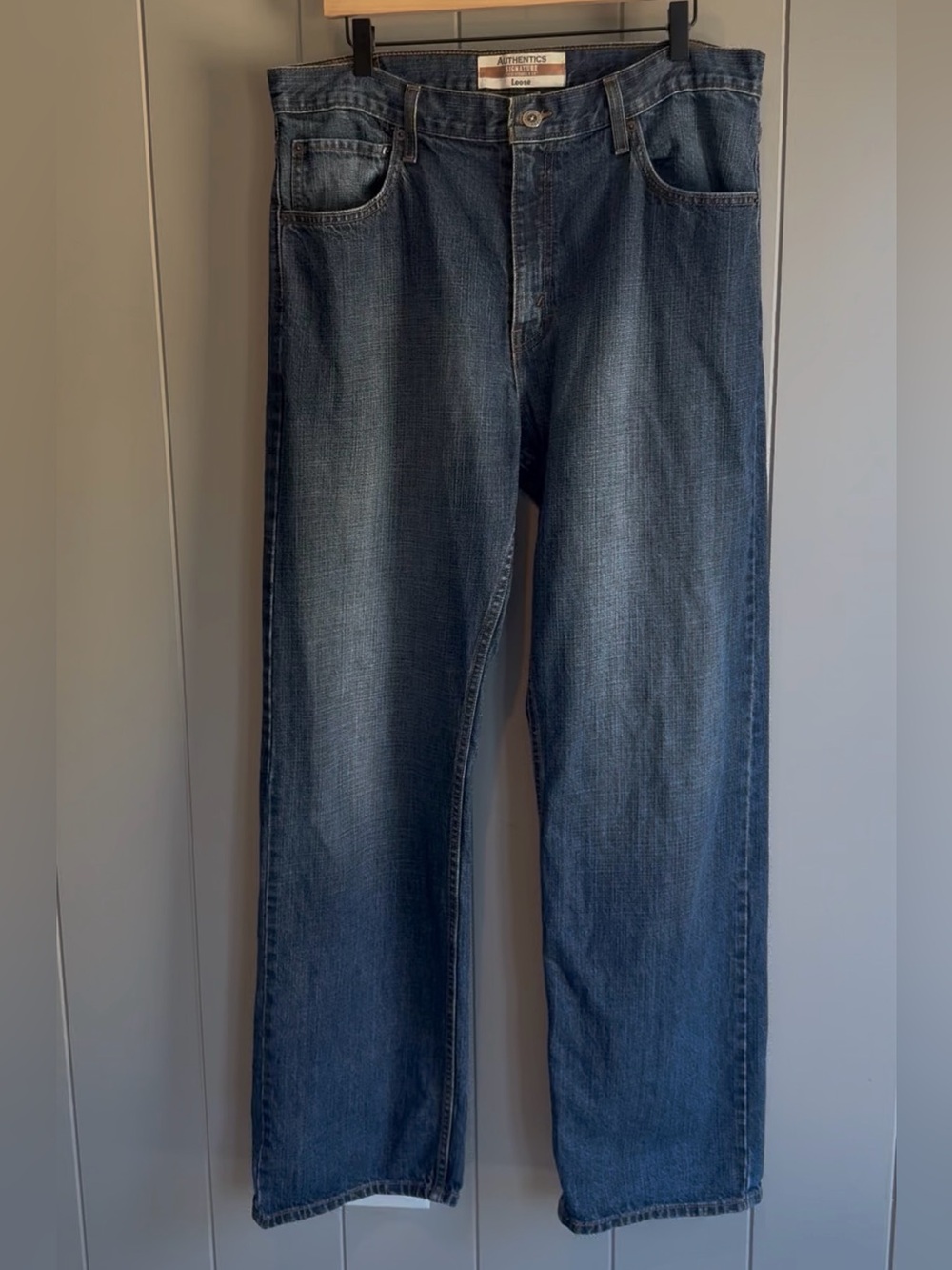 Signature by Levi Strauss Mens 34x34 Original Straight Loose Jeans Blue Denim